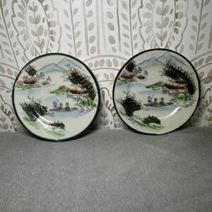 Vintage‎ Japanese Scenic Plates Set of 2 Hand Painted Collectible Dishware